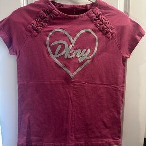 DKNY Girls Pink Lace-Up Shoulder T-Shirt – Size XL (14/16)